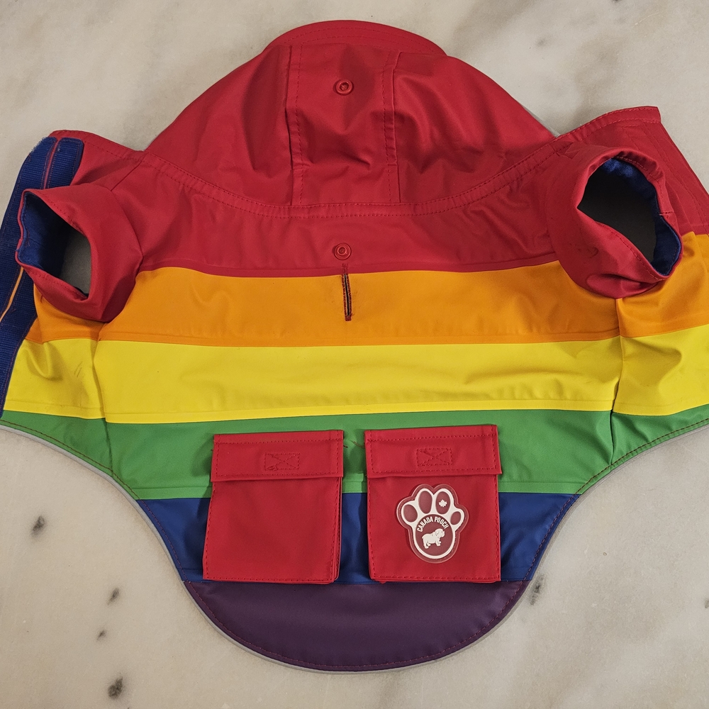 Canada Pooch Torrential Tracker Hooded Water Resistant Dog Raincoat Rainbow